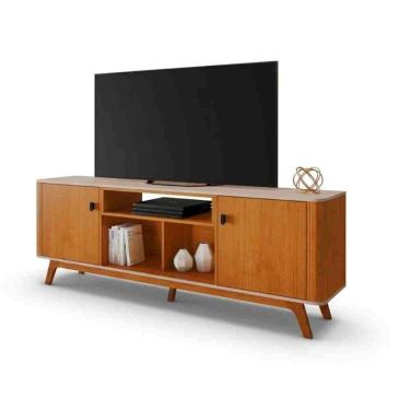 Imagem de Rack Oslo com Portas de Bater, Pés de Madeira e Design C/Cantos Arredondados