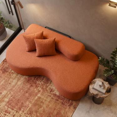 Imagem de Sofá Orgânico a Vácuo Curvo 3 Lugares Vai Na Caixa Boucle Terracota - Montanari`s Decor