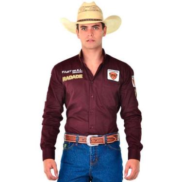 Imagem de Camisão Masculino radade country bordada gream team manga longa, Bordô