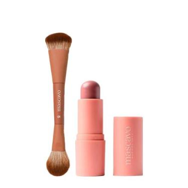 Imagem de Kit Mascavo Maquiagem Pincel 01+ Flush Blush Bastão Oak 6G