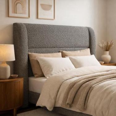 Imagem de Cabeceira de Cama Box Viuva 1,20m Livia Boucle Cinza - Mirra Decor