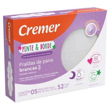Imagem de Fralda de Pano Cremer Pinte Borde Branca 70x70cm 5 Unidades