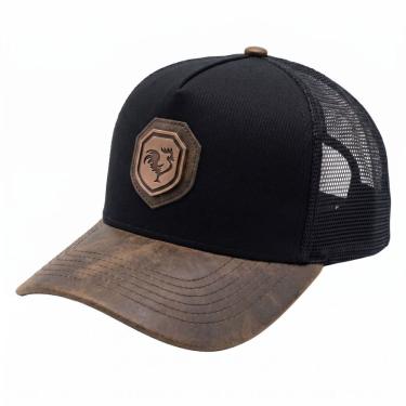 Imagem de Boné Agro Saletense Country Couro Marrom e Preto com Suede e Fecho Ajustável Masculino
