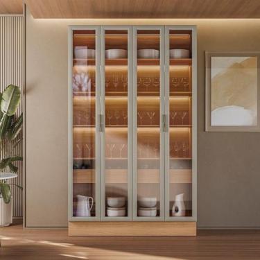 Imagem de Cristaleira 4 Portas 2 Gavetas com LED Allure Marrom/Jequitibá/Gris Fo