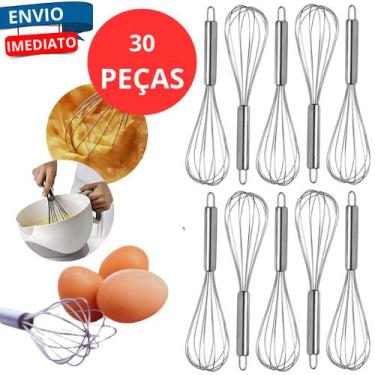 Imagem de KIt 30 Fuê Batedor de Clara Fouet Manual Foue Cozinha em Aço Inox Crem