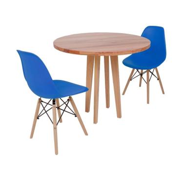 Imagem de Mesa de Jantar Madeira 90cm com Base Vértice 2 Cadeiras Azul