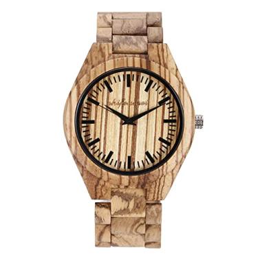 Imagem de Relógios de pulso masculinos, pulseira de relógio de madeira natural feita à mão, relógio analógico de quartzo elegante, presente masculino, cáqui