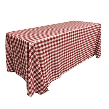 Imagem de LA Linen Toalha de mesa retangular xadrez de poliéster, 228,6 cm x 335,3 cm, vermelha e branca