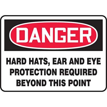 Imagem de Accuform Placa de segurança adesiva de vinil Signs MPPE153VS, Legend "Danger Hard Hats, Ear and Eye Protection Required Beyond This Point", 17,8 cm de comprimento x 25,4 cm de largura x 0 cm de