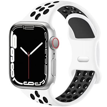 Imagem de Pulseiras esportivas compatíveis com Apple Watch séries 3/44 mm/45 mm/46 mm/49 mm, feminina e masculina de 42 mm, compatível com Apple Watch Series 10/9/8/7/6/5/4/3/2/1 Ultra 2 SE, branco e preto