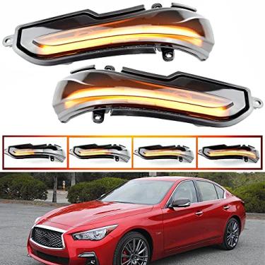 Imagem de KYYET Lente fumada espelho lateral luz LED sequencial dinâmica pisca-pisca luzes indicadoras lâmpadas indicadoras compatíveis com Infiniti Q50 Q50S Q60 Q70 montagem