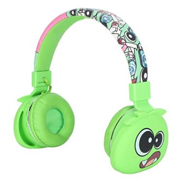 Imagem de ASHATA Fone de ouvido infantil fofo com desenho sobre o ouvido multifuncional dobrável estéreo som sem fio Bluetooth adequado para celular/tablet/PC/laptop, verde