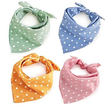 Imagem de 4 peças, bandanas de outono, para cães, gatos, aniversário, fofo, algodão, macio, lenço, lavável, diário, rosa, verde, azul, laranja, presentes confortáveis, acessórios ajustáveis para pequeno, médio