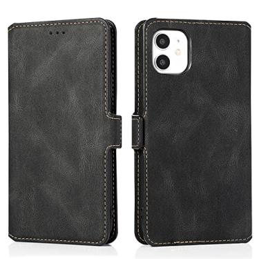 Imagem de GSYH Capa carteira para iPhone 13 Mini/13/13 Pro/13 Pro Max, capa fólio de couro legítimo com suporte de cartão TPU capa flip magnética com suporte, preto, 13 Pro 15,1 cm