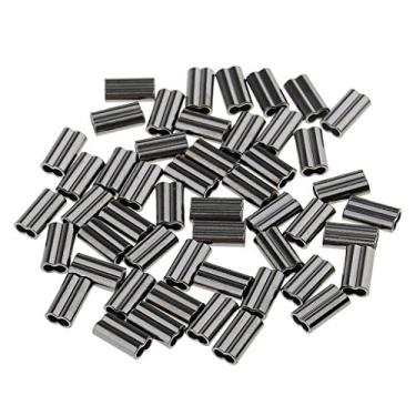 Imagem de 50xDouble Micro Crimps Linha de Pesca em Mar Grosso Mono Trançado de Fio Trace Mangas - Preto, 2,0 mm Furo