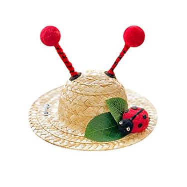 Imagem de Chapéu de palha para cães de estimação Sombrero pet chapéu de aniversário chapéu de estimação chapéu engraçado para cães chapéu engraçado gato chapéu para crossdress foto adereços de pelúcia bichon filhote de cabeça abelha joaninha