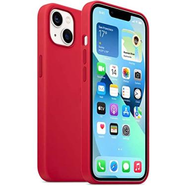 Imagem de KKFAUS Capa de silicone líquido para Apple iPhone 13 (2021) 6,1 polegadas, à prova de choque com tudo incluído capa traseira de telefone [proteção de tela e câmera] (cor: vermelho)