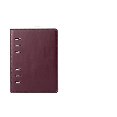 Imagem de Caderno de folhas soltas planejador de negócios, A5 A6 PU couro capa dura Caderno diário, A6 Claret, vermelho, 4 pçs
