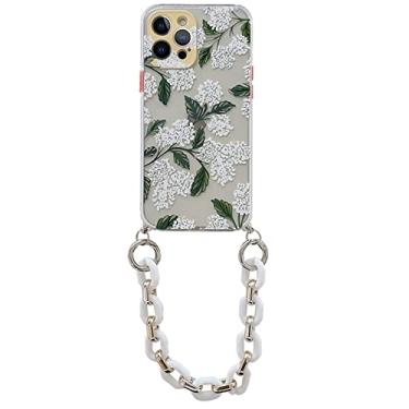 Imagem de Capas de telefone de pulseira de flor de lírio branco para iphone 12 pro max 11 pro x xs max xr 7 8 plus capa de concha de corrente, b com corrente db, para iphone 11 pro