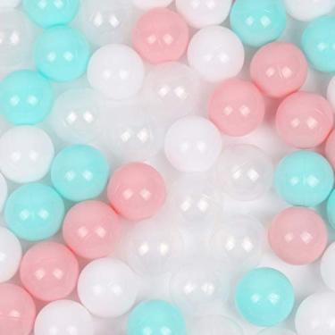 Imagem de WINTECY Pacote com 100 bolas de plástico, 5,5 cm, sem BPA, à prova de esmagamento, bolas oceânicas livres de ftalatos para meninos e meninas e crianças pequenas (marca verde + rosa marca + branco +