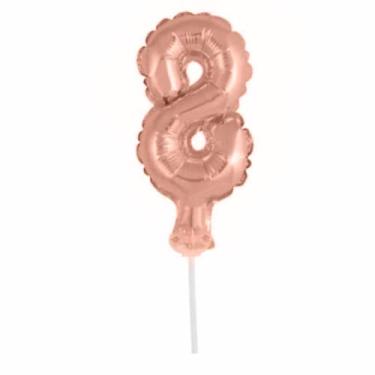 Imagem de Topo de Bolo Vela Balão AUTO INFLÁVEL Rose Gold Metalizado Números (8)