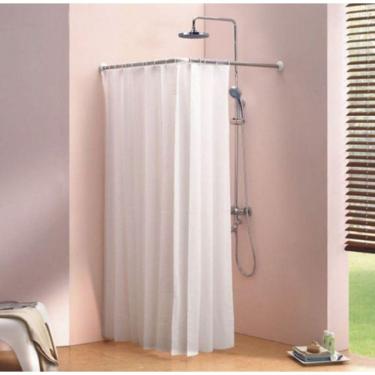 Imagem de Porta Cortina Banheiro Box Varão Tubo Curvo De Aço Em L 1X1M