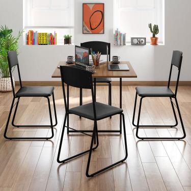 Imagem de Mesa Quadrada para Escritório Brigatto Cubo com 4 Cadeiras Betin Fixa com Encosto e Assento D18