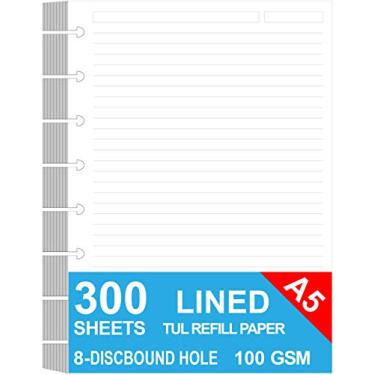 Imagem de Refil de papel de disco tamanho júnior – 8 discos, refil de papel arco forrado, 100 g/m², refil de papel branco, 300 folhas/600 páginas, 5,8 x 21 cm