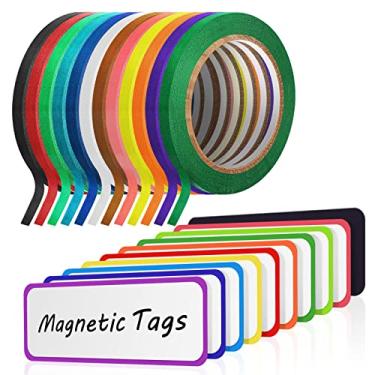 Imagem de 54 peças de etiquetas magnéticas apagáveis a seco com 12 rolos de 1/8 quadro branco fita fina placa de nome etiquetas magnéticas etiquetas magnéticas etiquetas de risca para quadro branco escola escritório suprimentos de casa (8,2 x 3,2 polegadas)