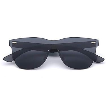 Imagem de 2020 VentiVenti Óculos de sol clássicos espelhados uma peça sem aro lentes quadradas coloridas para mulheres homens praia, Black Frame/Black Lens, Large
