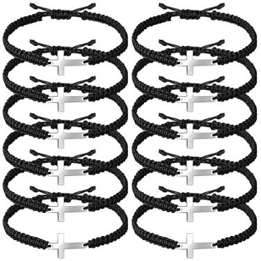 Imagem de Jadive Pulseira de cruz da amizade, 12 peças, em massa, para mulheres, homens, cristãos, feita à mão, corda de nylon trançada, pulseira combinando para formatura, batismo, melhores presentes da sorte