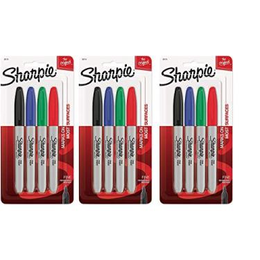 Imagem de Conjunto de 4 marcadores permanentes Sharpie 30174 (vermelho, azul, verde, preto) - pacote com 3