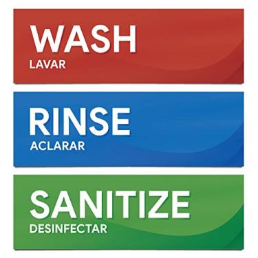 Imagem de Lave e higienize etiquetas de pia | Placas adesivas para restaurantes, cozinhas, caminhões de comida, estações de ônibus, lavagem de louça (três adesivos de 21,5 cm x 6,3 cm)
