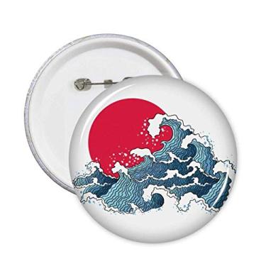 Imagem de Broche de aquarela com estampa de botão e emblema vermelho, sol japonês, 5 peças