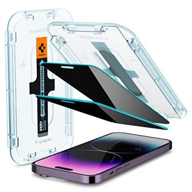 Imagem de Spigen Película de vidro temperado [GlasTR EZ FIT - Privacidade] projetada para iPhone 14 Pro Max [compatível com capas] - pacote com 2