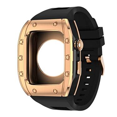 Imagem de KANUZ Kit de modificação de luxo pulseira para Apple Watch Band 45mm 44mm pulseira de borracha capa para Apple Watch Series 8 7 6 5 4 SE Acessórios (Cor: D, Tamanho: 45MM)