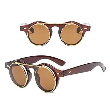 Imagem de Óculos de sol redondos Steampunk femininos masculinos com lente flip vintage designer retrô feminino óculos de sol UV400, 4, tamanho único