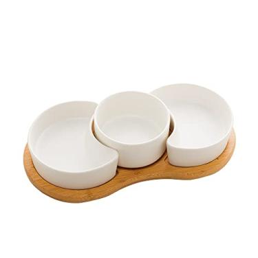 Imagem de Conjunto 3 Petisqueiras de Porcelana com Bandeja Bambu Branco Matt 30cm x 15cm x 6cm - Wolff