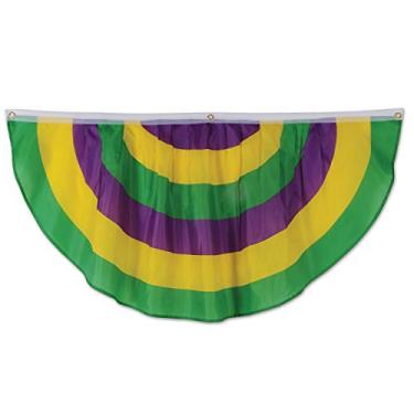 Imagem de Beistle Bandeira de tecido de poliéster Mardi Gras para uso interno/externo, decoração de desfile de fotos, 122 x 61 cm, verde/amarelo/roxo