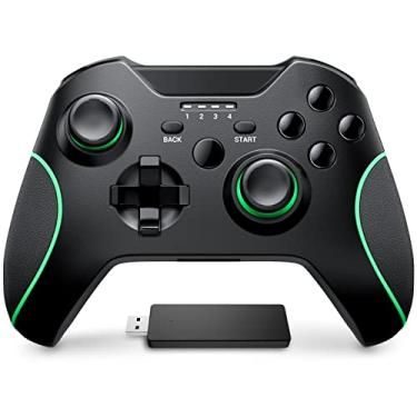 Imagem de OKHAHA Controle para Xbox One sem fio para controle Xbox Series S para controle Xbox Series X para controle Xbox 1 sem fio (S/X) preto/verde para PS3/PC, 2,4 GHz, choque duplo
