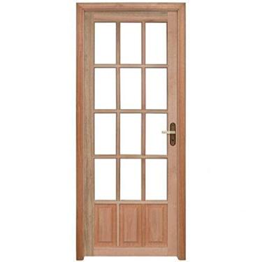 Imagem de Porta de Vidros de Quadriculados com Marco Fechadura e Guarnições Rondosul Natural