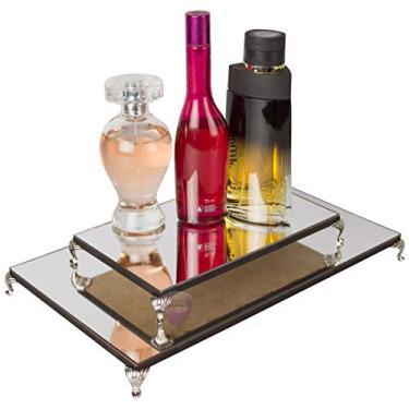 Imagem de Kit bandeja espelhada com pés metalicos decoração