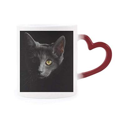 Imagem de Caneca preta com estampa de gato selvagem escura sensível ao calor Caneca vermelha que muda de cor