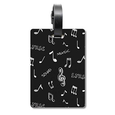 Imagem de White Music Lyrics and Notes Bolsa de mala preta Etiqueta para cartão de bagagem pendurada Scutcheon Label