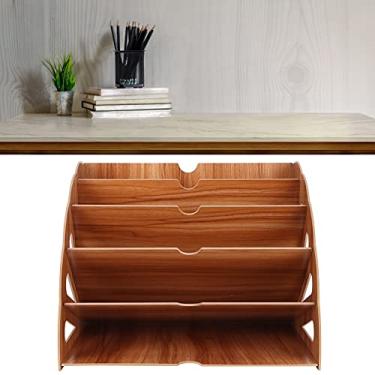 Imagem de Suporte para livros, prateleira de arquivos à prova de mesa com vários compartimentos para escritório em casa (madeira cerejeira, azul)