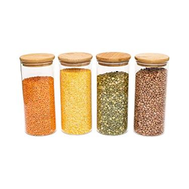 Imagem de Potes De Vidro P/Mantimentos C/Tampa Bambu Oikos - 4 Pçs