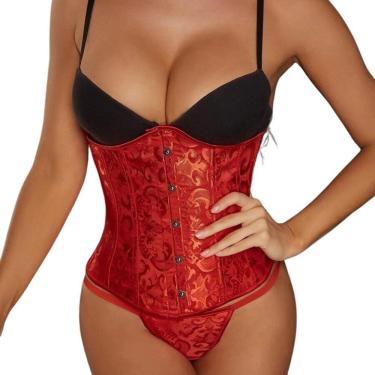 Imagem de Corset Corselet Cinta Modeladora Redutora Underbust Linha Floral Vermelho M529