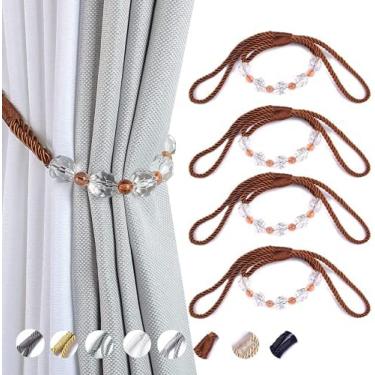 Imagem de Corda De Clipes De Amarras De Cortina, Pacote De 4 Amarras De Cortina Com Cortinas Decorativas Com Contas De Cristal Retenções De Corda De Cortina Feita À Mão,Marrom,incomparable13