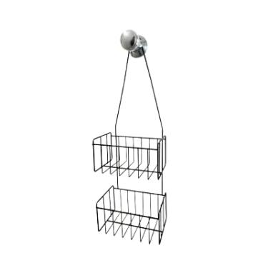 Imagem de Suporte Porta Shampoo Suspenso Pendurar 2 Andares Sem Furos Preto Plana Store