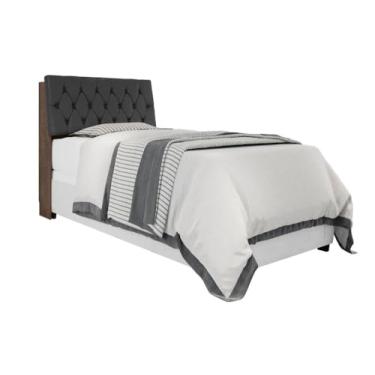 Imagem de Cabeceira Box Solteiro Isis Chocolate com Capitonê Preto